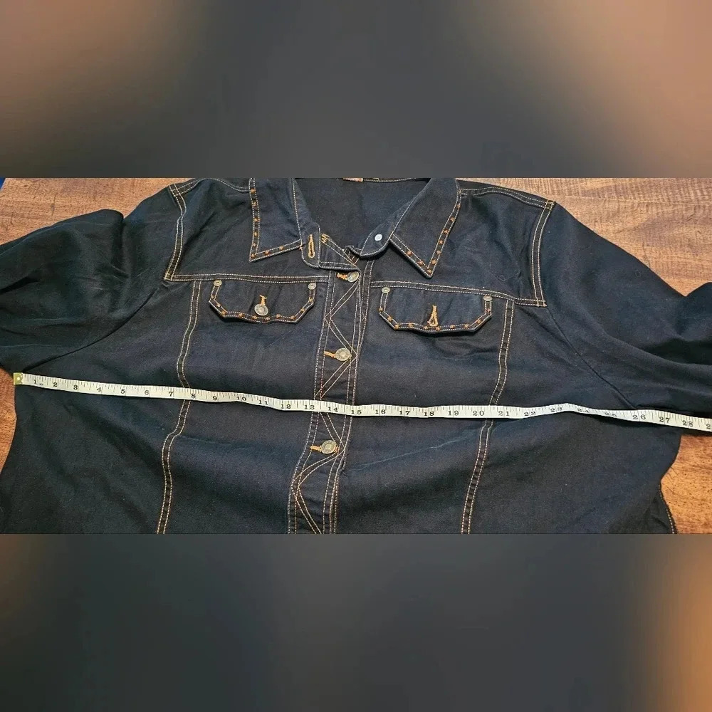 Liz & Me Women's Denim Jacket With Rhinestone Trim Black/Blue Size 2X 22/24W - Picture 15 of 16